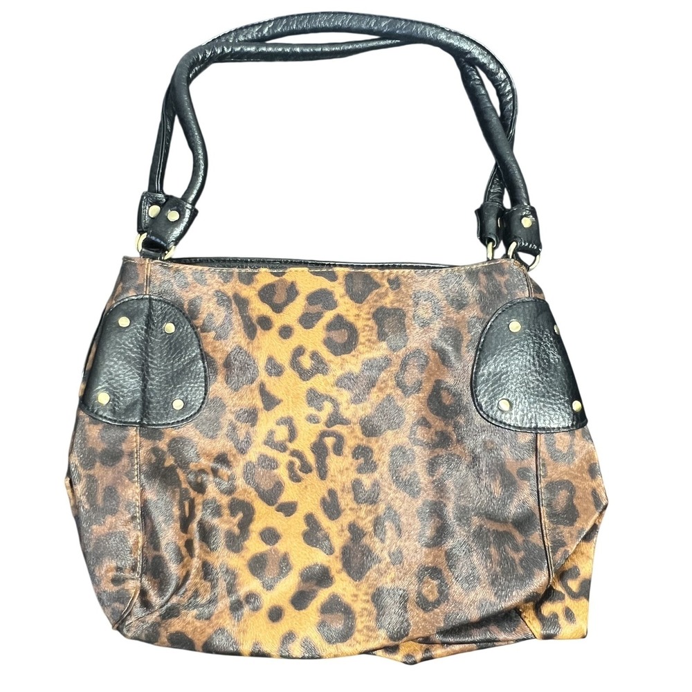 MASSINI Leopard Print Faux Fur Shoulder Bag Hobo Purse Gold Tone Hardware